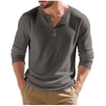 thumbnail image 1 of Wdfiry Men's Tops Solid Color Loose Plus Size Henley Tshirt Comfortable Fall Button Crewneck Long Sleeve Undershirts, 1 of 9