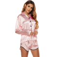 thumbnail image 3 of 2pcs Womens Silk Satin Pajamas Set Button down Floral Pattern Long Sleeve Sleepwear + Short Pants Set Nightwear, 3 of 6