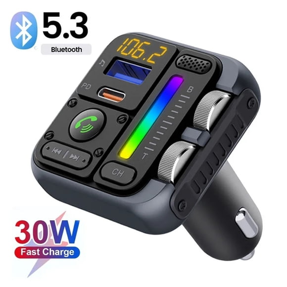 LOLOAGO Bluetooth 5.3 FM Transmitter Handsfree Car MP3 Player Stereo Wireless Modulator PD30W Quick Charge QC3.0 U Disk Player