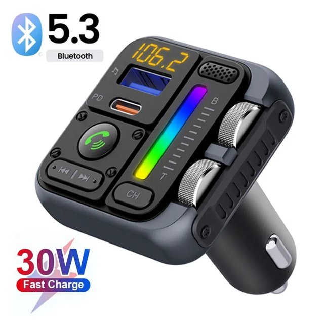 LOLOAGO Bluetooth 5.3 FM Transmitter Handsfree Car MP3 Player Stereo Wireless Modulator PD30W Quick Charge QC3.0 U Disk Player