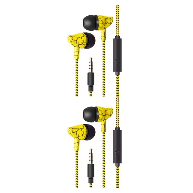 maskred Phone Music Wired Earphone In -ear Wire Control Cellphone 3 .5mm Plug Earbuds Headset Yellow 2Set