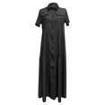 thumbnail image 4 of EGNMCR Robes de Fête pour Femmes Femmes Bouton Ample Imprimé Col en V Imitation Denim Manches Courtes Longue Robe, 4 of 5
