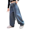 thumbnail image 3 of BOBOGOJP Toddler Girl Straight Leg Jeans Elastic Waist Distressed Ripped Straight Leg Denim Jeans Red 2-3 Years, 3 of 5