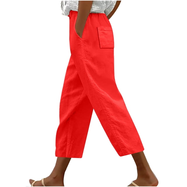 Capris pour Femmes Grande Taille, Pantalon Évasé Court, Jambe Échancrée, Polyester pour Femmes Grande Taille, Capris Décontractés pour Dames, Pantalons Capris Style C-114 Rouge TG