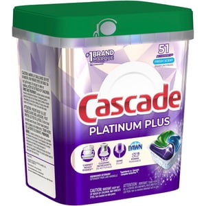 Cascade Platinum Plus Dishwasher Pods, Dishwasher Detergent, Dish Detergent Soap, Fresh 51CT