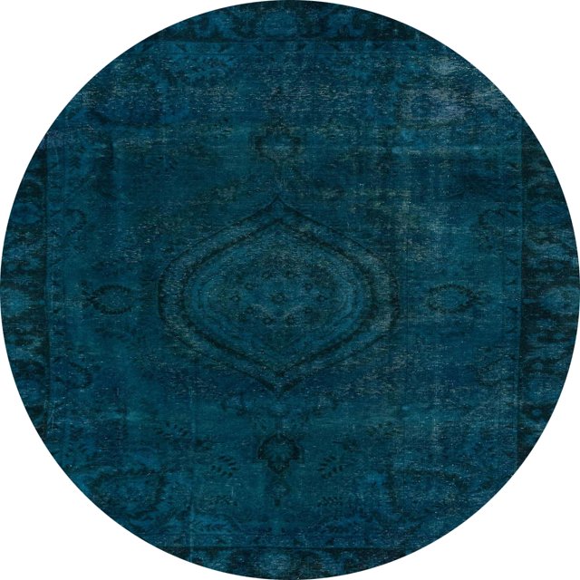Ahgly Company Indoor Round Abstract Teal Green Persian Area Rugs, 8' Round