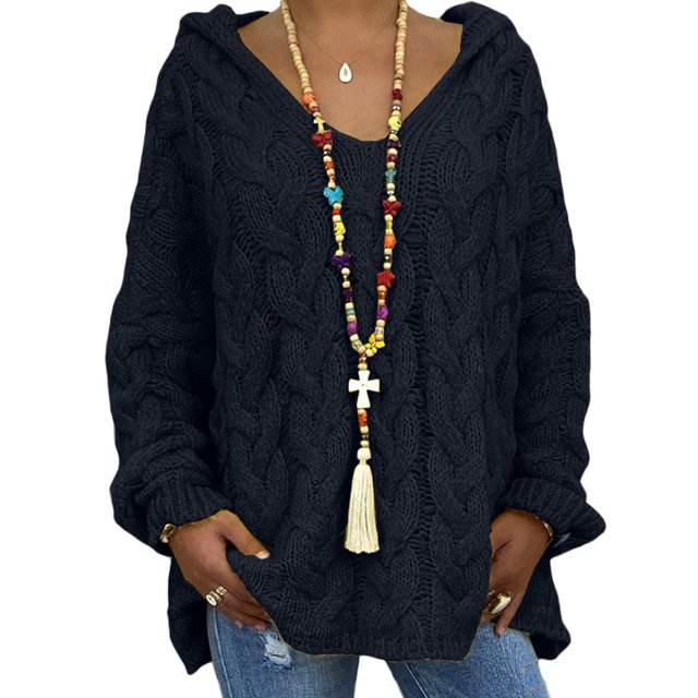 MAWCLOS Ladies Jumper Tops Winter Warm Sweater Solid Color Pullover Knitwear Work Long Sleeve Knitted Sweaters Black L
