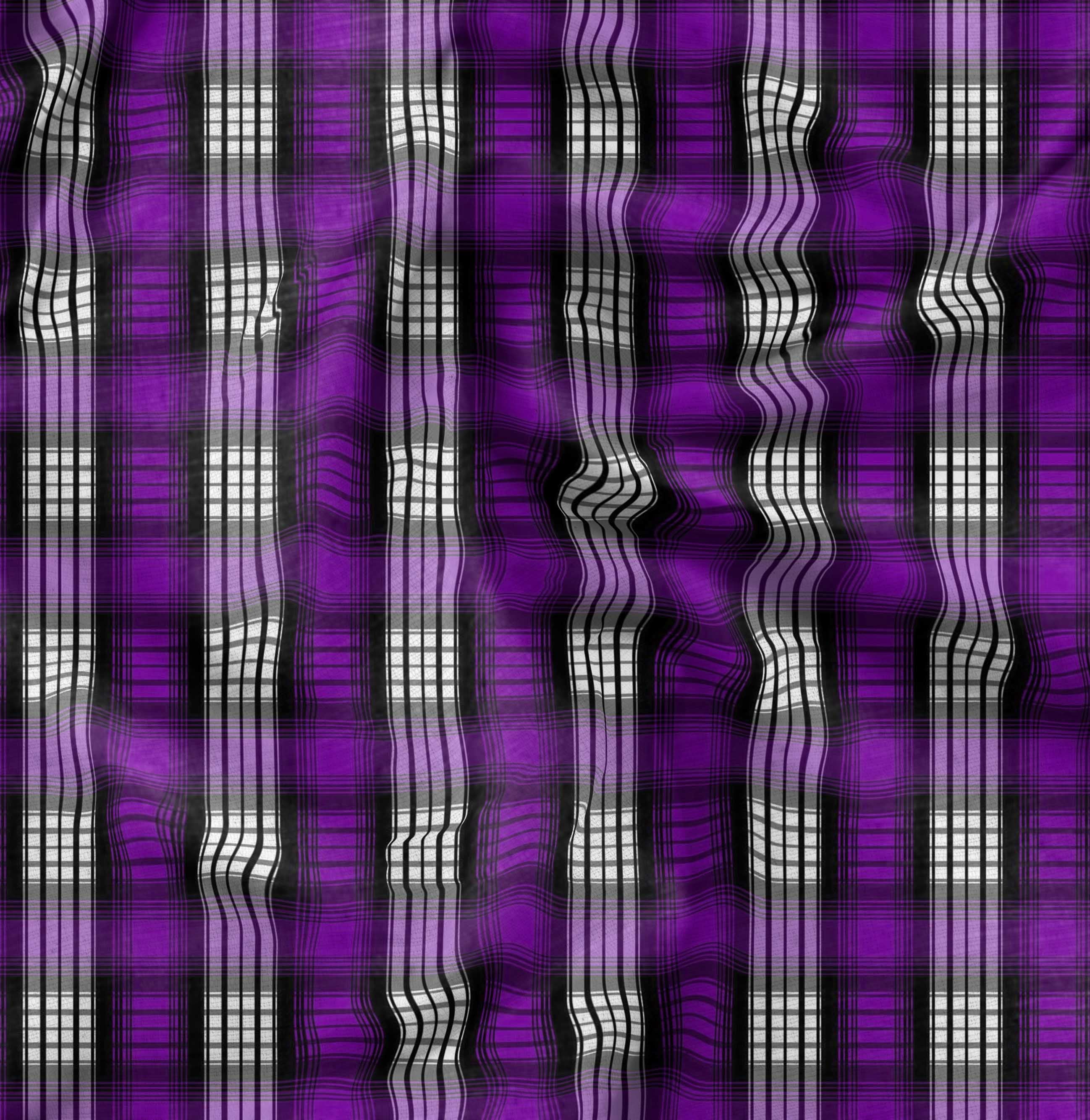 Soimoi Purple polyester Crepe Fabric Plaid Check Fabric Prints By Yard 42 Inch Wide