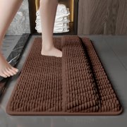Thick Soft Bath Mat 60x40cm, Non Slip Water Absorbent Bathroom Rugs for Back of Foot Rubbing, Full Wrap Microfiber Bath Mat Washable Quick Dry, Plush Shower Mat for Bathroom Sink, Brown