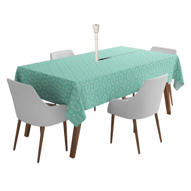 Vargottam Indoor/OutdoorTablecloth58x58 Inch SquareTablecloth with Umbrella Hole and Zip- Waterproof PatioTableCloths- TableCovers for Backyard RectangularTable- Aquamarine Green