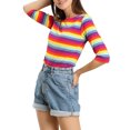 thumbnail image 4 of INSPIRE CHIC T-Shirt pour Femme à Manches au Coude, Col Rond, Coupe Ajustée, Basique, Décontracté, Imprimé, S Multicolore, 4 of 8