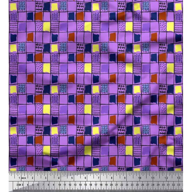 Soimoi Cotton Duck Fabric Check & Brush Stroke Abstract Decor Fabric Printed Yard 42 Inch Wide