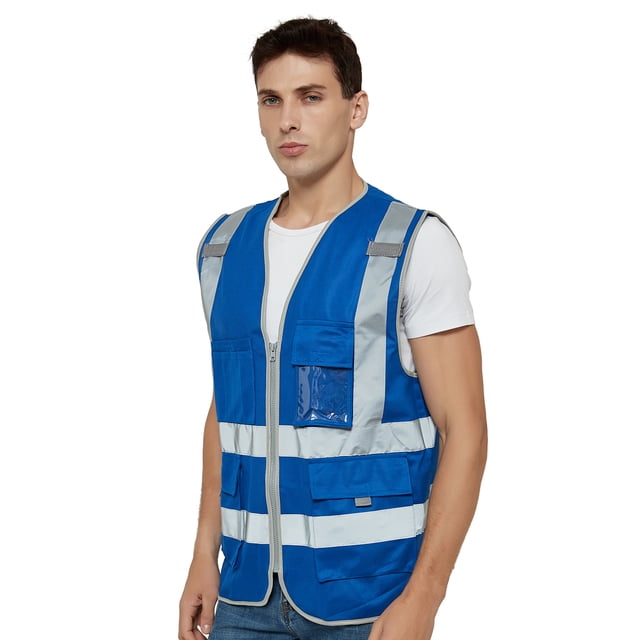 TOPTIE Class 2 High Visibility Zipper Front Safety Vest 9 Pockets and Reflective Strips Meets ANSI/ISEA Standards