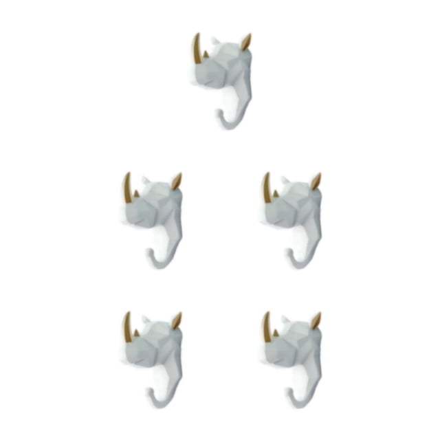 Maytalsory Animal Head Key Hook Sturdy And Durable Construction Adding Touch Of Whimsy White gold (rhino) 5Set