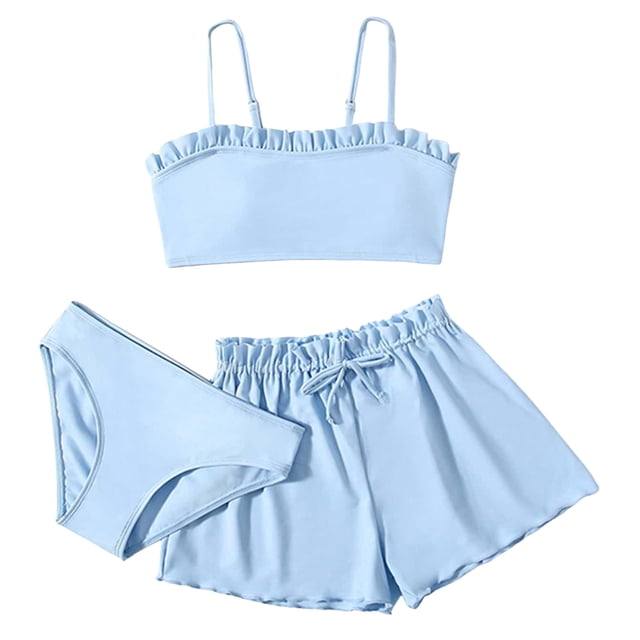 MIASHUI Girls Swimsuit 2-Piece Bathing Suit Summer Beach Swimwear,Light Blue,10-12 Years