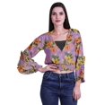 thumbnail image 1 of Moomaya Printed Womens Crop Top Wrap Style Top Wear Ruffle Long Sleeve Casual Summer Blouse, 1 of 5