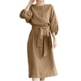 thumbnail image 1 of Bigersell Robes d'Invitée de Mariage pour Femmes en Liquidation, Col Rond, Manches 3/4, Robe Midi Décontractée Style D-177, Robes Élégantes, Robes d'Été Régulières pour Dames, Kaki G, 1 of 8