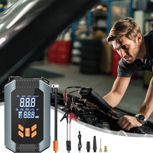 HLONK Portable Car Jump Starter Tire Inflator 150PSI 7200mA 12V Battery Starter Pcs for 3.0L Gas Vehicles - LCD Display  3 Light Modes  Type-C Charger  Emergency Power Bank with Smart Wir