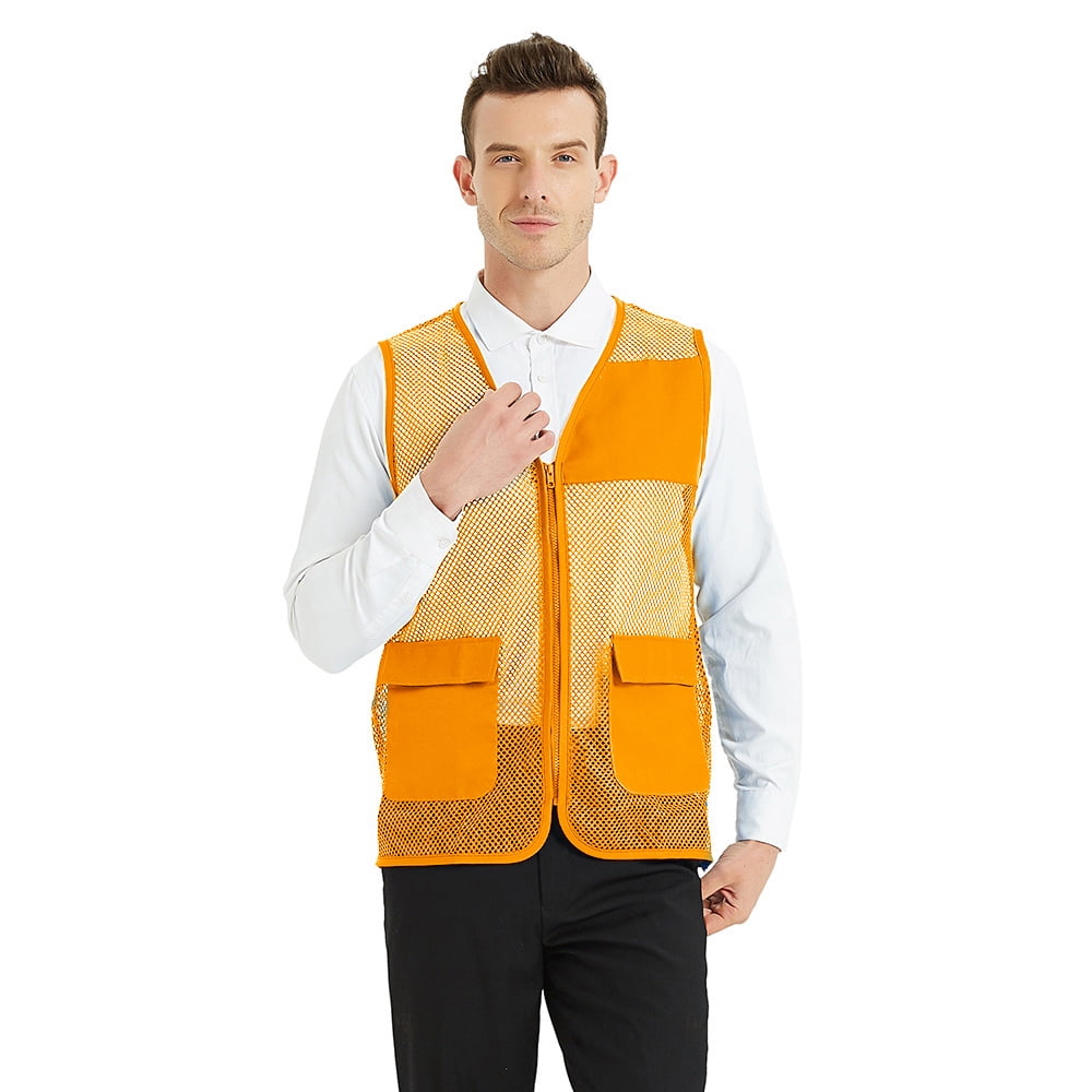 TOPTIE Adult Mesh Vest Zipper Supermarket Team Volunteer Uniform Vest - Orange