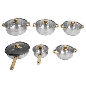 6 Pcs Kitchen Pots and Pans Set, Acier inoxydable Poignée dorée Non Stick Kit de vaisselle Pots de soupe Pot de lait Bouilloire, verre trempé Lids Lave-vaisselle et ustensiles de cuisine sans danger