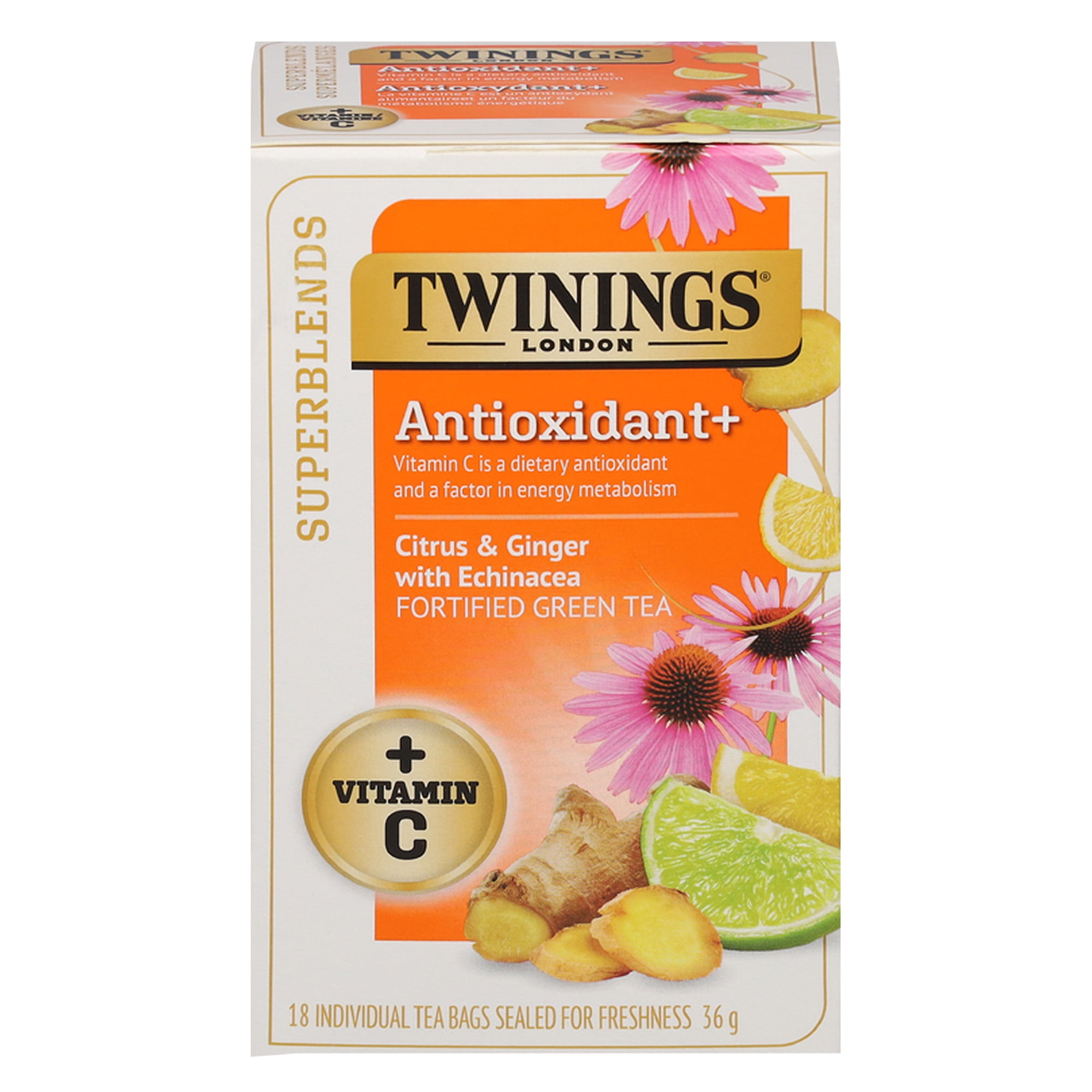 Twinings Superblends Antioxidant+ Green Tea with Vitamin C & Echinacea, 18 Tea Bags
