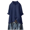 thumbnail image 2 of BVOFAR Women's Cotton Linen Button Down Shirts Summer Solid Color Blouses Trendy Casual 3/4 Sleeve Tops Ruffle Hem Plus Size T-Shirts, 2 of 6