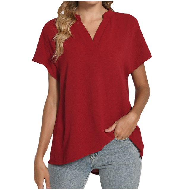 Timegard Womens Cotton Linen Tops Short Sleeve V-Neck Solid Color Lightweight Casual Loose Top Basic Tee