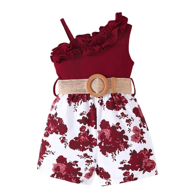 HNMKIU Toddler Girls Ruffled Floral Dress for Sleeveless Design Comfortable Ribbed Fabric for Parties and