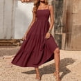 thumbnail image 2 of Robe Bohème pour Femmes Robe Bohème pour Femmes à Bretelles Spaghetti, Smockée, à Étages, Longue, de Plage, Soleil, Sans Manches, Unie, Robe Maxi, 2 of 8