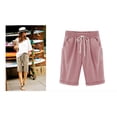thumbnail image 3 of Pisexur Womens Shorts Cotton Linen Drawstring Solid Color Gym Workout Shorts Summer Comfy Elastic Waisted Shorts Plus Size Lounge Shorts Casual Beach Knee Length Shorts with Pockets,S-6XL, 3 of 3