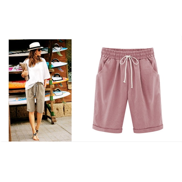 Lenago Shorts d'Été Grande Taille Femme Été Cinq Points Grande Taille Coton Lin Pantalons Décontractés en Liquidation