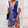 thumbnail image 3 of Cameland Robe Ample pour Femme à Col en V, Mode Décontractée, Style Élégant, Chandail à Manches Courtes, Imprimé en Dentelle, 3 of 6