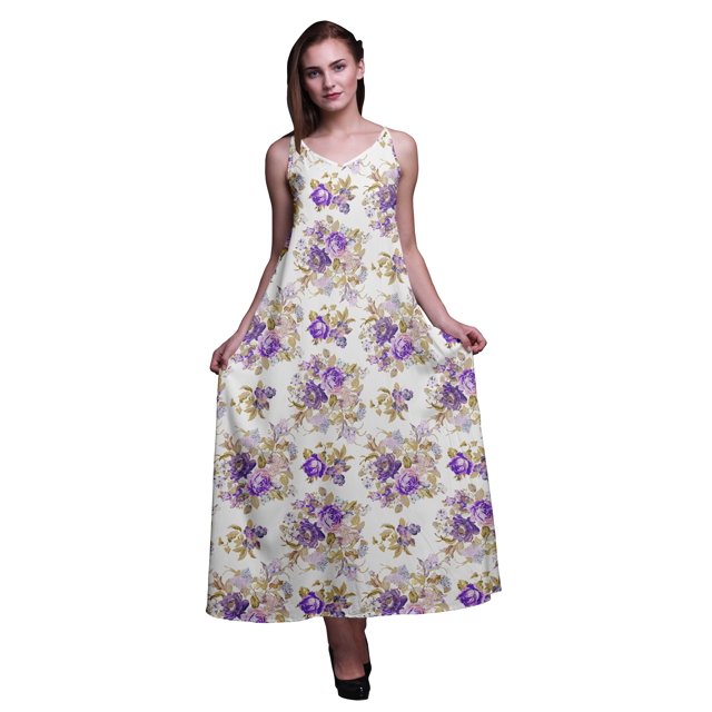 Bimba Robe Longue pour Femmes en Rayonne à Imprimé Floral Chic Bohème d'Été Maxi de Plage - Très Petit