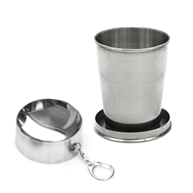 Tasse Pliante en Acier Inoxydable avec Porte-Clés pour Camping de Plein Air Randonnée Pêche
