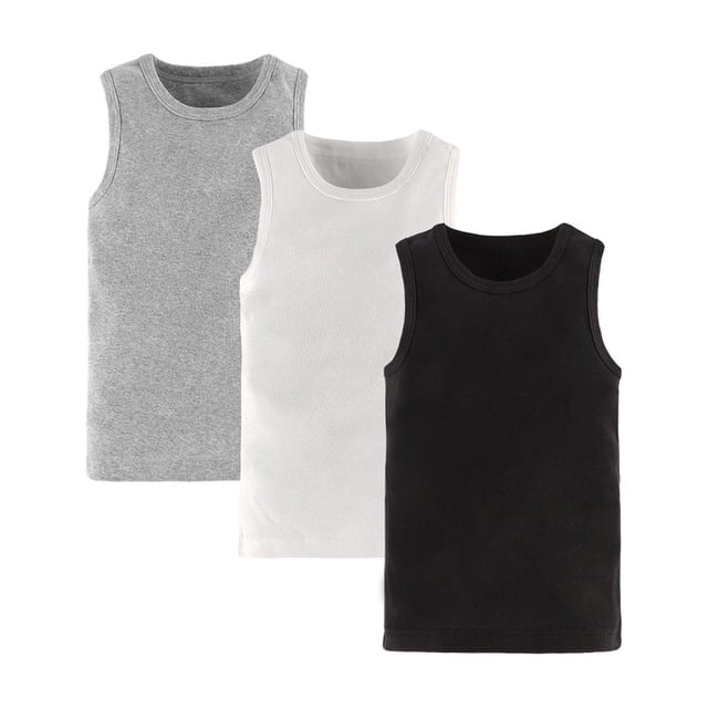MeetoTime 3 PCS Kids Boys Girls Cotton Tank Tops Basic Solid Color Crew Neck Sleeveless Shirts Vest