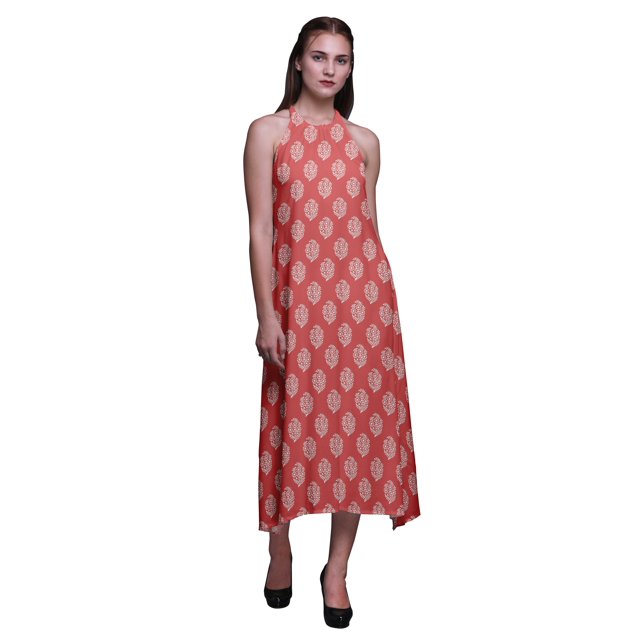 Bimba Robe de Plage Longue Dos Nu à Col Licou Imprimée pour Femmes, Rayondress - Très Petit
