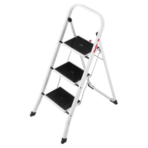 Hailo K20 3-Step Échelle pliante avec cadre en acier robuste, 330 lb Capacité, argent