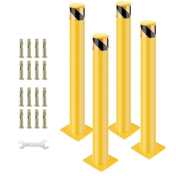 BeesClover Bollard Post-4PCS Steel Parking Bollards, Safety Parking Pole Barrier for Crowd Control, Driveway and Traffic Sensitive Area