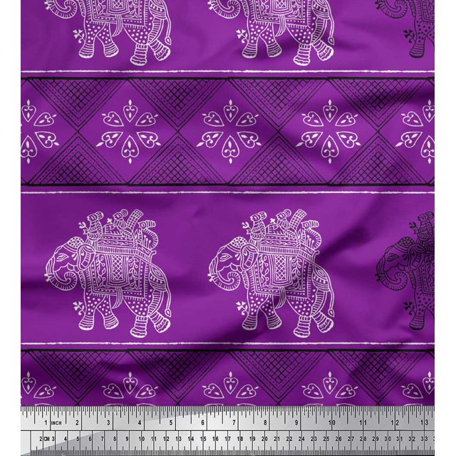 Soimoi Rayon Fabric Floral & Elephant Block Decor Fabric Printed Yard 42 Inch Wide