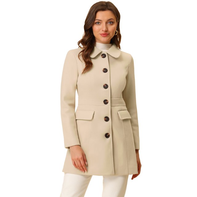 INSPIRE CHIC Manteau Mi-Long à Simple Boutonnage pour Femme à Col Peter Pan Beige TP