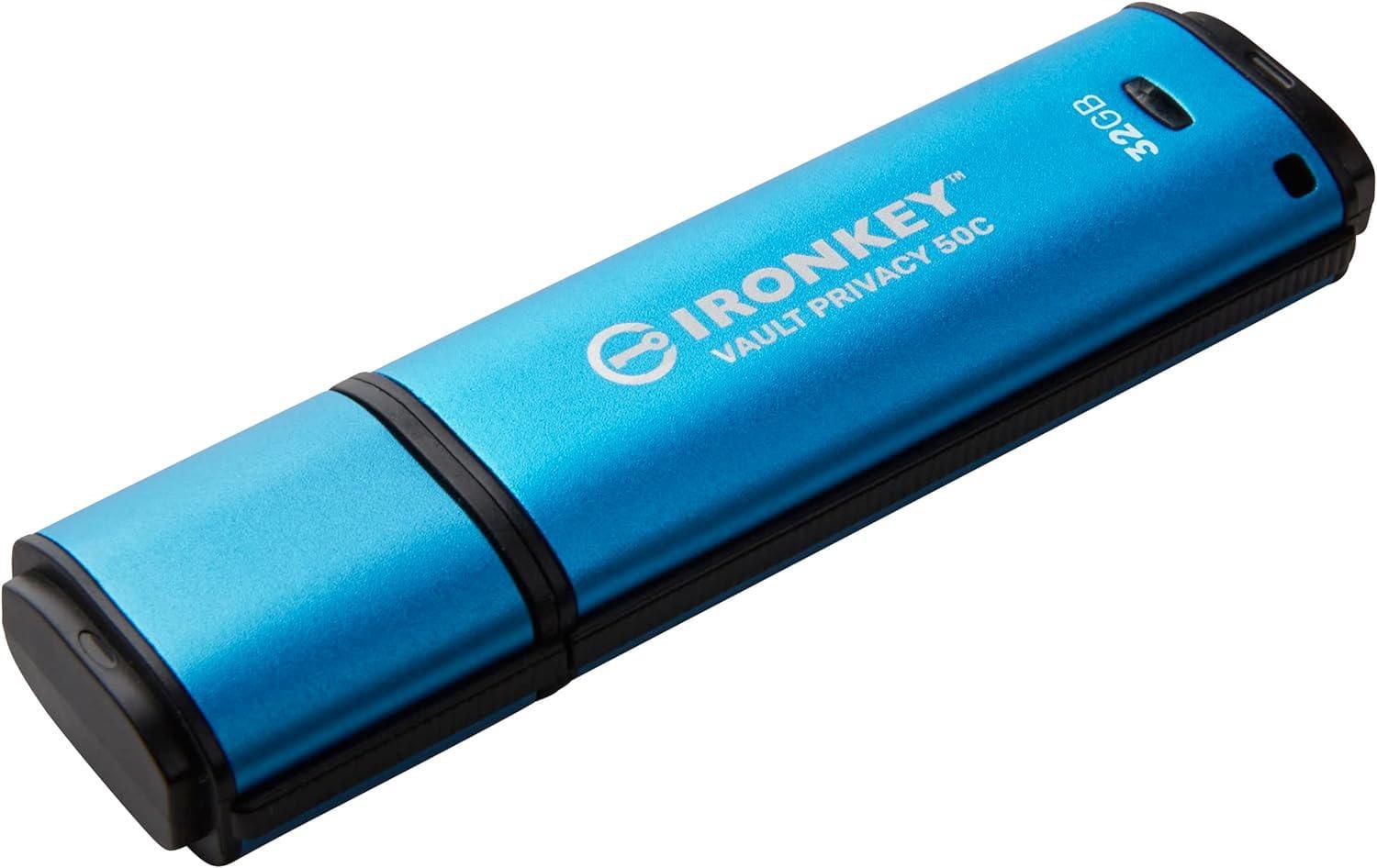 Kingston Ironkey Vault – Clé USB Privacy 50 USB-C 32 Go | Certifiée FIPS 197 | XTS-AES 256 bits | Protection BadUSB et Brute Force | Option multi-mot de passe | IKVP50C/32 Go