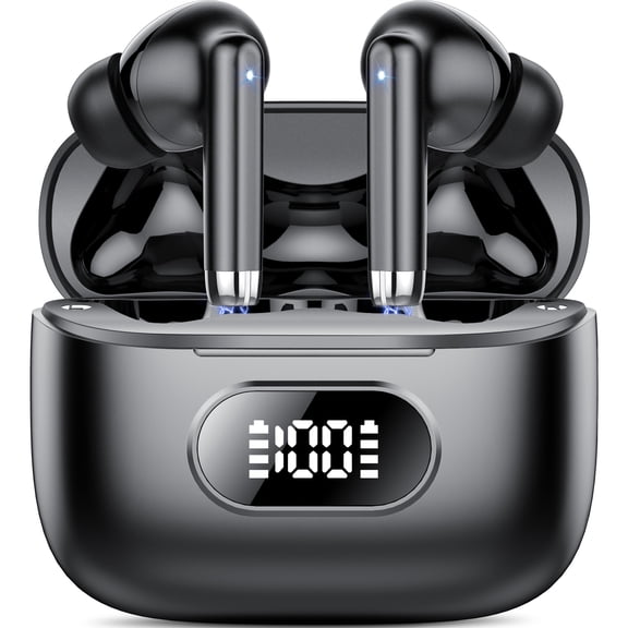 Wireless Ear Buds, Earbuds Bluetooth 5.3 Headphones 60H Playtime LED Display, HiFi Stereo Sound Waterproof in-Ear Earphones with 4 Microphone for iPhone/Samsung/Android (Black)