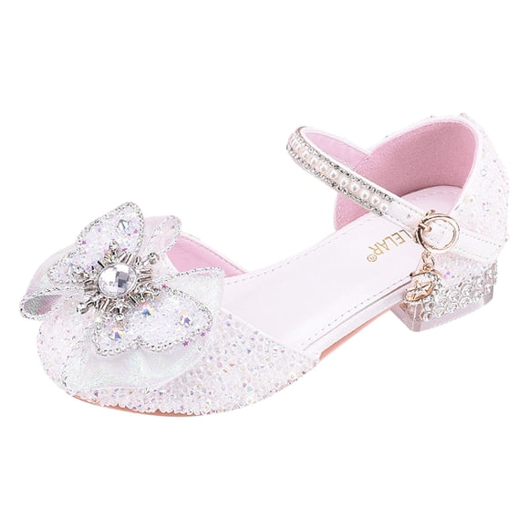 BYHONG Girls Sandals & Kids Shoes - White High Heel Dress Shoes | Stage Performance Princess Heels for Little Girls, Comfortable & Stylish White 11 (US Size)