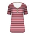 thumbnail image 4 of FAIWAD Tuniques à Manches 3/4 pour Femmes, Hauts Boutonnés à Encolure Dégagée, Chemises Côtelées, T-Shirts Graphiques à Rayures Décontractés d'Été, 4 of 4