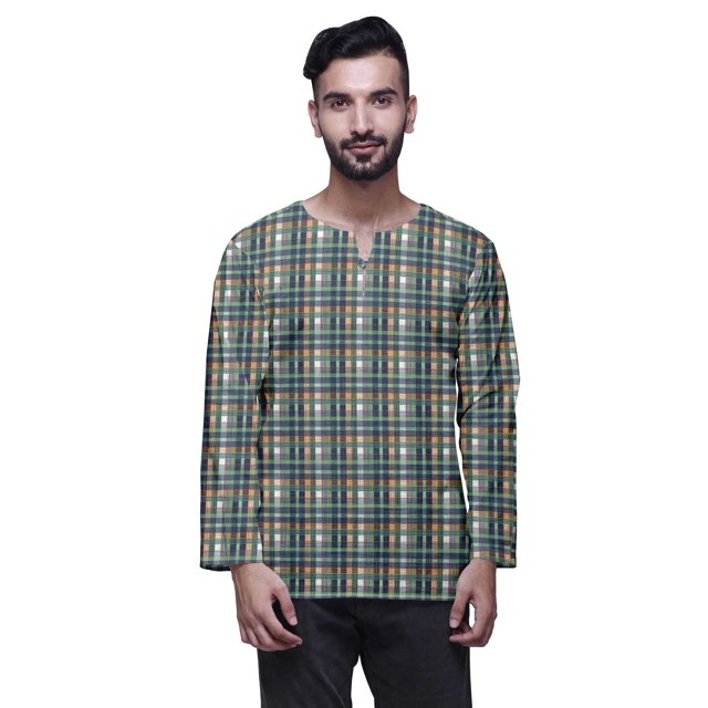 Atasi Printed Keyhole Nack Short Kurta Men ShirtWith Long Sleeves For Men