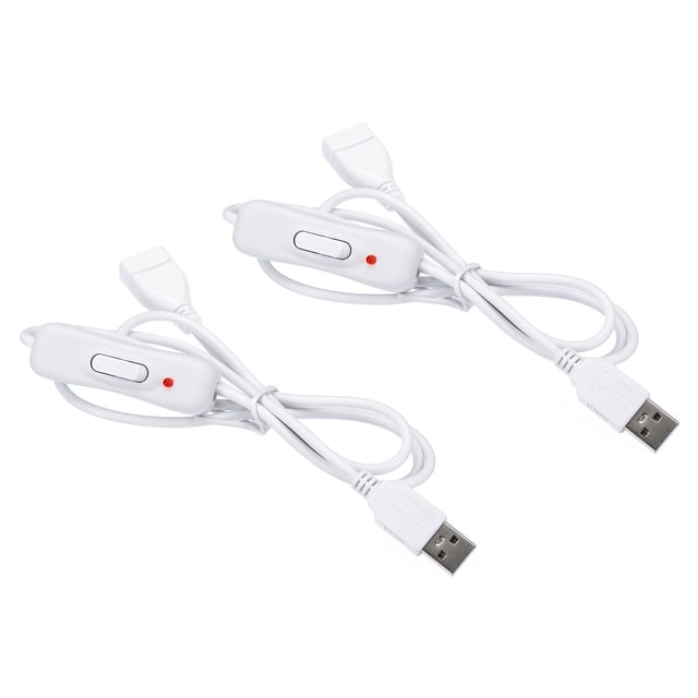 Unique Bargains USB Extension Cable with ON/Off Switch Extension Power Cords Adapter with LED Indicator White 2 Pack