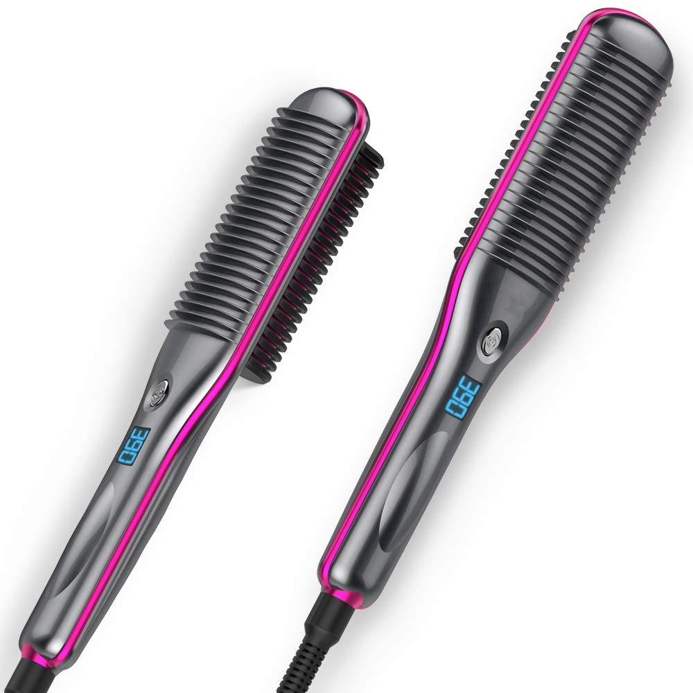 CNV Hair Straightener Brush, Hair Straightening Comb with Anti Scald Auto Temperature Lock 3 Heat Levels, 30S Fast Ceramic Heating Straightening Brush for Home, Travel and Salon