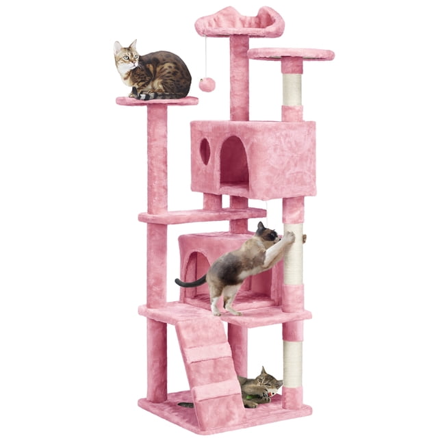 Yaheetech 62.5"H Cat Tree Tower with 3 Scratching Posts, Pink