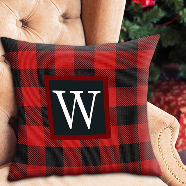 Yhmxh Pillow Covers Throw Pillow Covers Pillow Protector Twenty Six Letters Christmas Pillowcase Peach Skin Print Cushion Cover Plaid Cushion Pillowcase Peach Skin Pillowcase