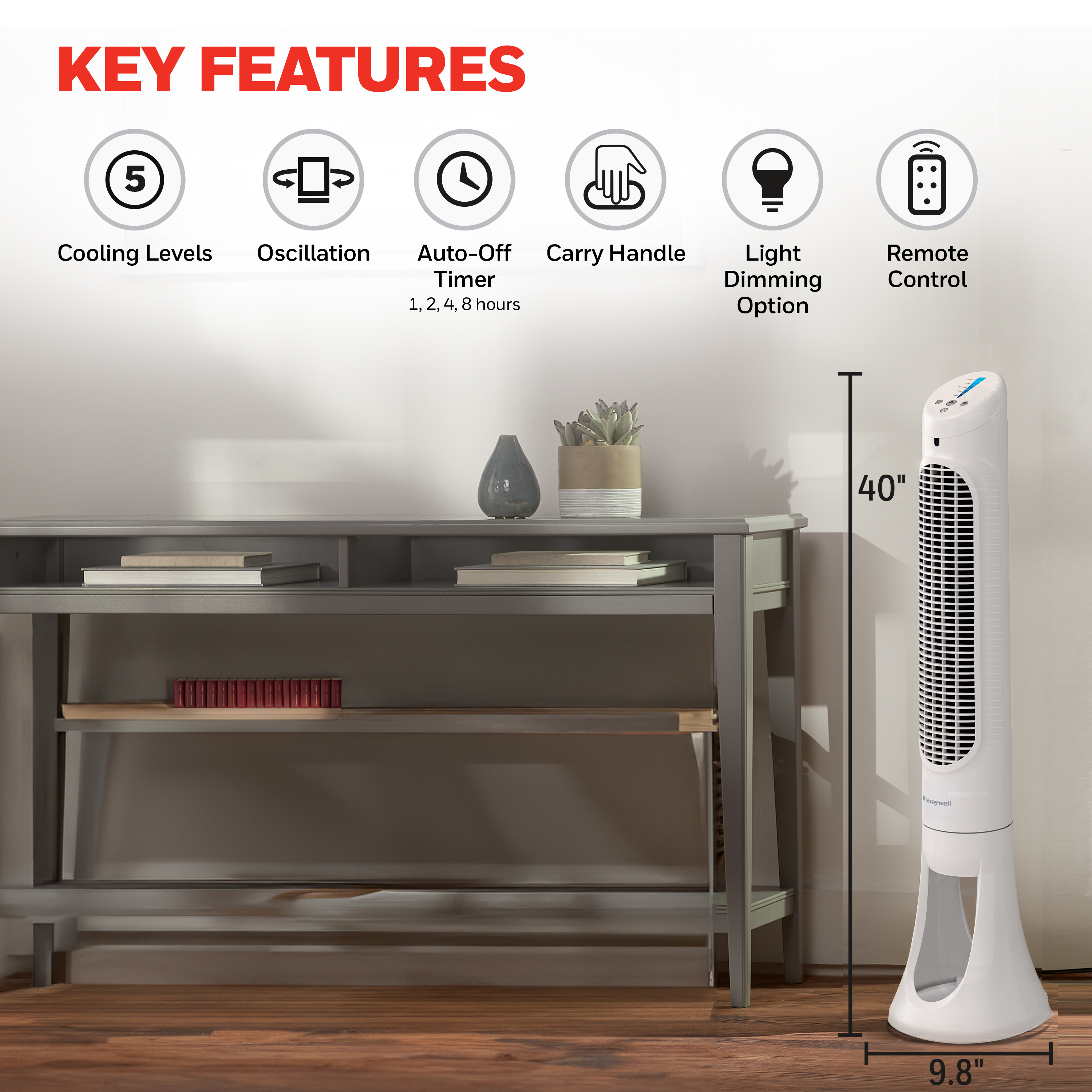 Ventilateur tour de 101 cm pièce entière QuietSetᴹᴰ 5 HYF260WC Honeywell